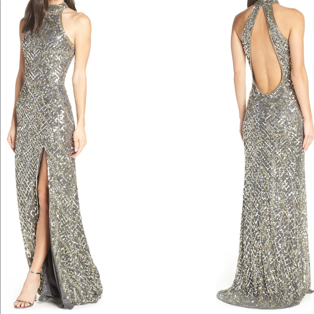 Mac Duggal shimmering open back gown (size 2)